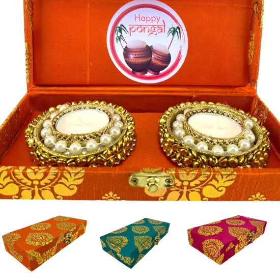 Pongal Gift Boxes, Candle Holder Ugadi Gift Box Hamper Basket, for Employees, Home Office Friends , Family & Relatives {5}