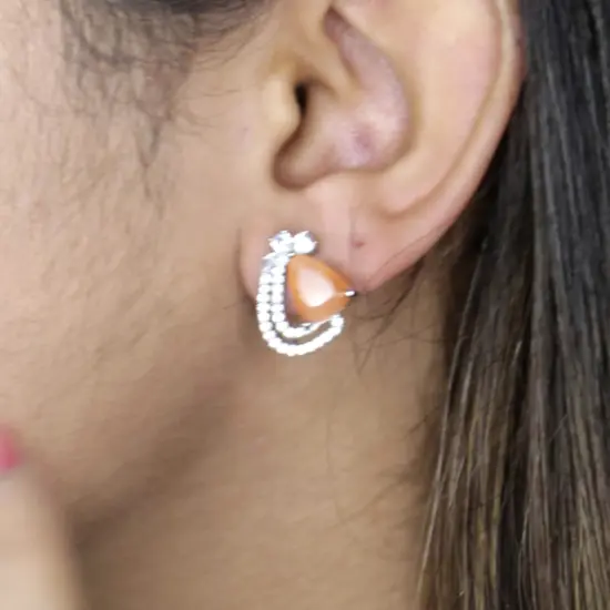 Stud Earrings for Women - Rhodium Plated Small Earrings American Cz Diamond Dangle Earrings Bollywood Stlye Faux Pearl Small Tops with Safety Stopper - Birthday Gift for Her Rani {3}