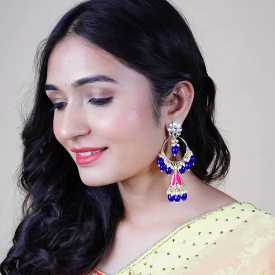 Indian Jhumka Earrings for Women - Large Kundan Faux Pearls Drop Chanbali Earrings Floral Indian Jhumki Ethnic Beaded Bollywood Style Dangle Earrings Jewelry for Bride Birthday Gift for Her BLACKMAROON {7}