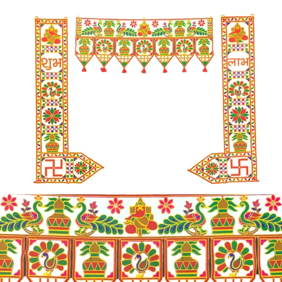 3 Pcs Indian Fabric Door Toran 39 Inch Peacock Shubh Labh Bhandarwal Hanging Valance Traditional Wall Decorative for Window Home Temple Decor Wedding Diwali Navratri Puja Housewarming Decor {6}