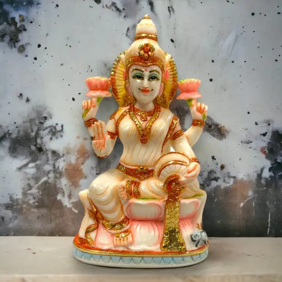 Laxmi and Ganesha Idol Pair Culture Marble Statue Laxmi Ganpati Figurine God of Luck and Success Idol Showpiece for Home Decoration and Car Dashboard Diwali Decoration {5}