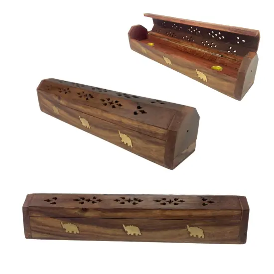 Wood Incense Stick Holder Handmade Rosewood Holder Fragrance Burner Tray Agarbatti Dhoop Ash Catcher Conical Box Shape Incense Holder for Temple Decor {3}