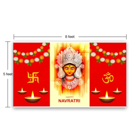 Happy Navratri Banner Indian Traditional Backdrop Cloth 5x8 Feet Indian Navratri Decor Pooja Wall Decor Indian Wall Art Photo Decor Banner Decorative Pooja Cloth Navratri Celebration {4}