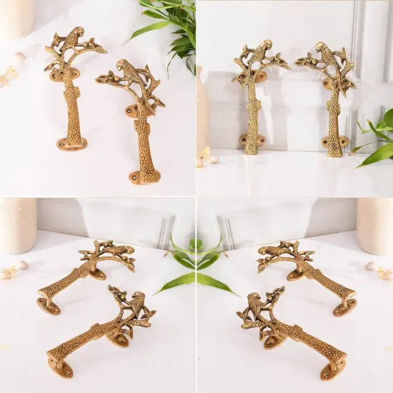 Parrot on the Tree Door Pull Handles Unique Brass 8 Inches Pair of 2 Pull Knobs Antique Design Handles for Drawer, Shelf, Cabinet, Wardrobe, Almirah Housewarming Gift {6}