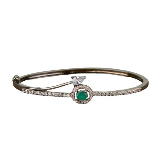 Cz Delicate Kada with Black Rose Plating Adjustable Bracelet Bangle Attract Bracelet Indian Jewelry for Women Designer Inspired Vintage Jewelry Everyday Jewelry Gift for Her Green {1}