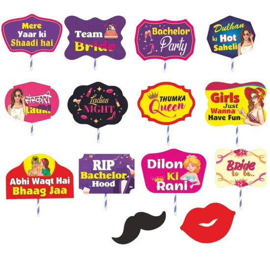 Wedding Bridal Shower Photo Booth Props 14 Pcs Bachelorette Decoration, Wedding Party Photobooth Set - Bride to be Bachelorette Party Supplies {1}