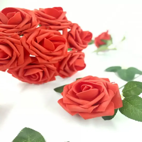 25pcs Artificial Flowers Real Looking Foam Roses Decoration DIY Red {3}