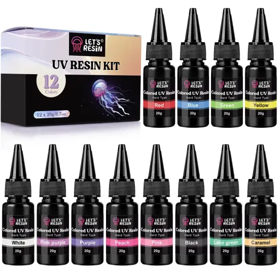 LET'S RESIN UV Resin, 12Colors Ultraviolet Epoxy Resin Clear, Odorless & Low Shrinkage UV Resin Kit for Crafts, Jewelry Making, Decoration(20g Each) {1}