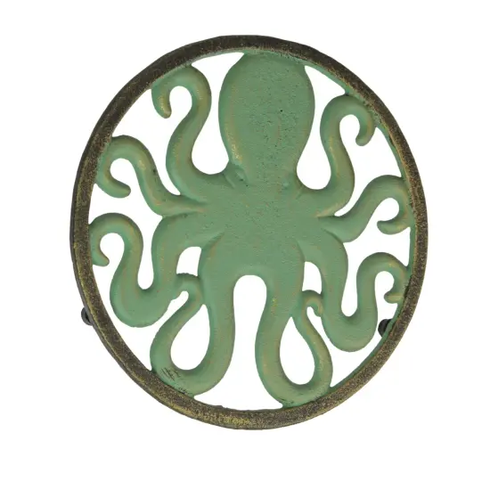 Cast Iron Trivet Set: Nautical Octopus & Sea Turtle Design, Verdigris Finish {3}
