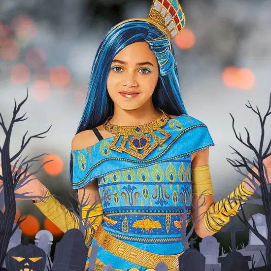 Kids Monster High Cleo De Nile Costume Egyptian Blue Jumpsuit {6}