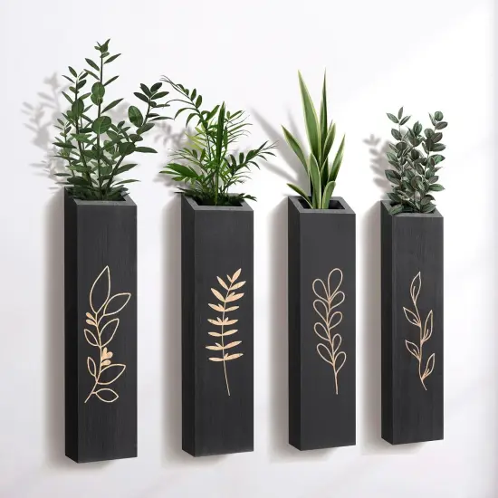 Wood Wall Planter Farmhouse Pocket Wall Vases for Indoor Greenery and Flowers Black {1}