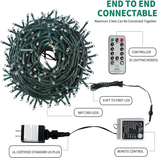 Color Changing Christmas String Lights - 108FT 300 LED (Warm White & Multicolor) {2}