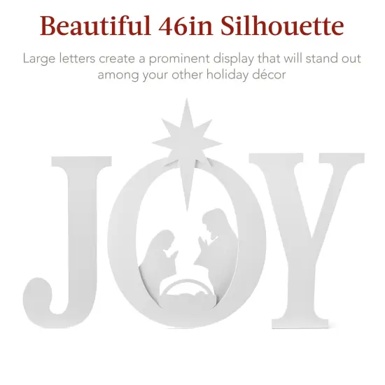 Best Choice Products 46in Outdoor JOY Christmas Nativity Decoration w/ Weather Resistant PVC, Ground Stakes White {2}