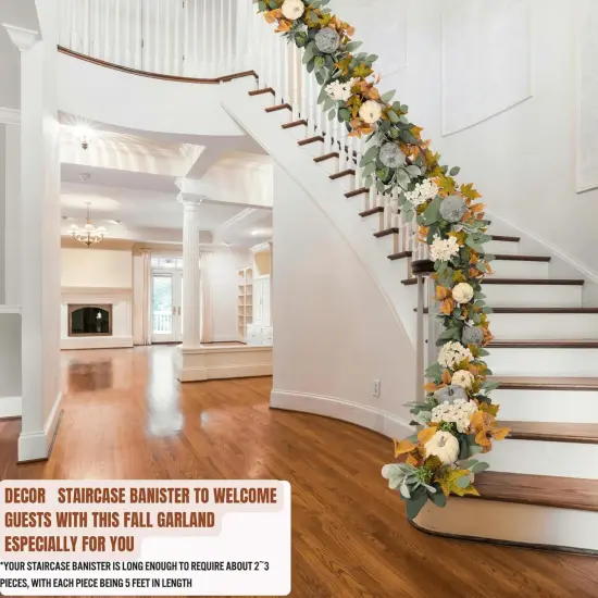 Fall Pumpkin Garland 60 Inch (5 Ft),Autumn Eucalyptus & Lambs Ear Garland {4}