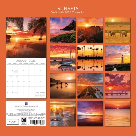 The Gifted Stationary 2026 Square Wall Calendar, Sunsets, 16-Month Natural World Theme Hanging Calendar with 180 Reminder Stickers, Month Planner for Home or Creative Spaces, 12x12 In Multicolor {4}