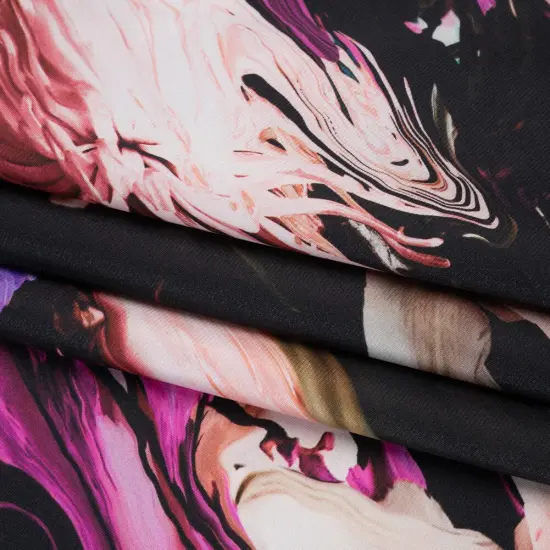 1 Yard Surreal Symphony Polyester Mikado Fabric Black Pink Purple Abstract Flowers 57 inch Width {4}