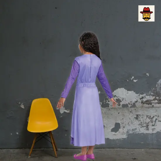 Girls Classic Disney Wish Asha Costume Purple Dress Glitter Sleeves Small Size Outfit {6}