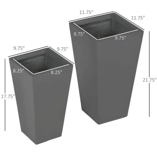 Magnesium Oxide Stackable Outdoor Planter Set of 2 with Drainage Holes Grey {3}