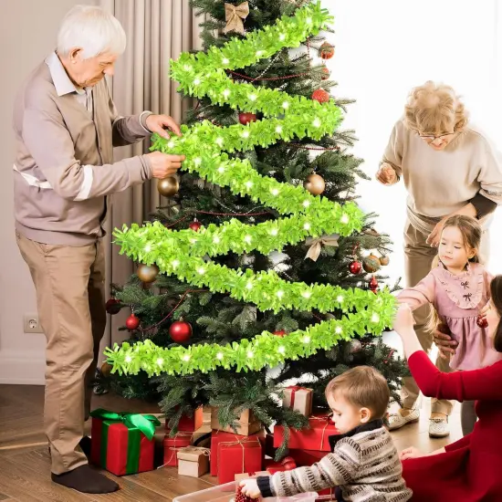 16.4 ft Christmas Prelit Tinsel Lighted Garland with 50 LED Lights (Warm White, Green) {5}