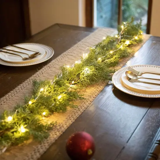 6.3FT Christmas 144 Branch Tips Cedar Garland with LED String Lights {3}
