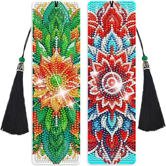 2 PCS Diamond Art Bookmarks Mandala, Acrylic Bookmarks with Tassel Kits {1}
