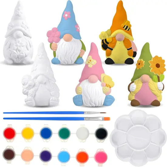 6 Sets Ready to Paint Your Own Ceramic Gnome Statues Spring DIY Unpainted Ceramics Gnome Figurines {5}
