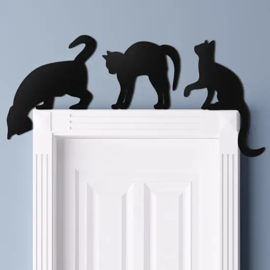 3-Piece Halloween Black Wooden Cat Silhouette Hanging Signs {1}