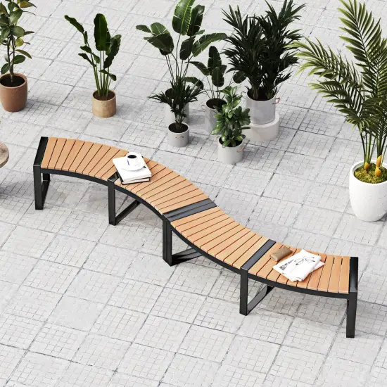 Costway Backless 2-Person Patio Curved Bench with Slatted Seat & Metal Legs Oil Painted {4}