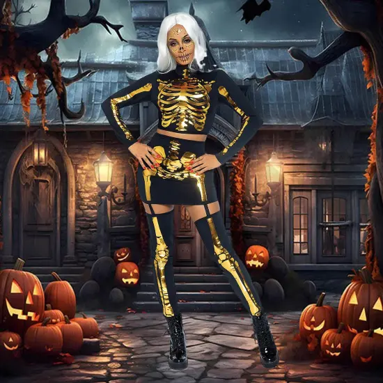 2 Pieces Golden Skeleton Costume for Halloween Graveyard and Theme Party Nights {3}