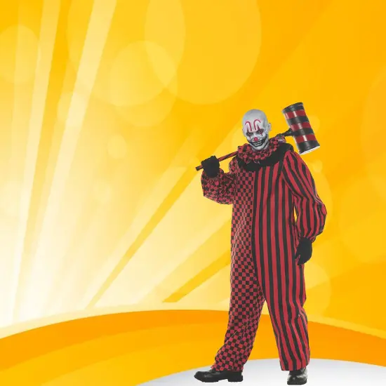 Freak Show Adult Costume Scary Clown Jumpsuit Red and Black {5}