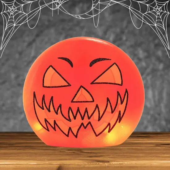 Stony Creek 7.0 Inch HalloweenPre-Lit Round Orb Sm Halloween Lighted Glass Accent , Halloween Decor Jack-O-Lantern SOLID {4}