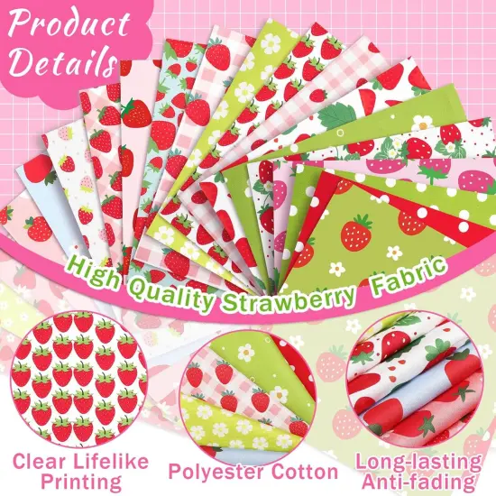 20 Pcs 10''x10'' Quilting Fabric Square Summer Strawberry Quiltted Fabric {3}