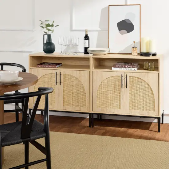 Best Choice Products Arched 2-Door Rattan Cabinet, Sideboard, Buffet, w/ Cord Cutout, Adjustable Storage Shelf Natural {2}
