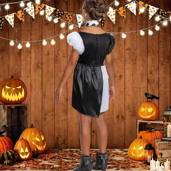 Child Medium Classic Cruella Costume Disney Villain Dress with Faux Fur and Collar {4}