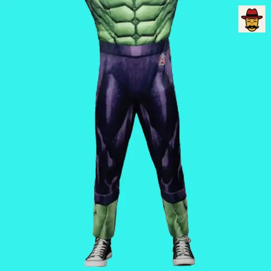 Marvel Hulk Costume Padded Green Jumpsuit with Mask and Avengers Logo {5}