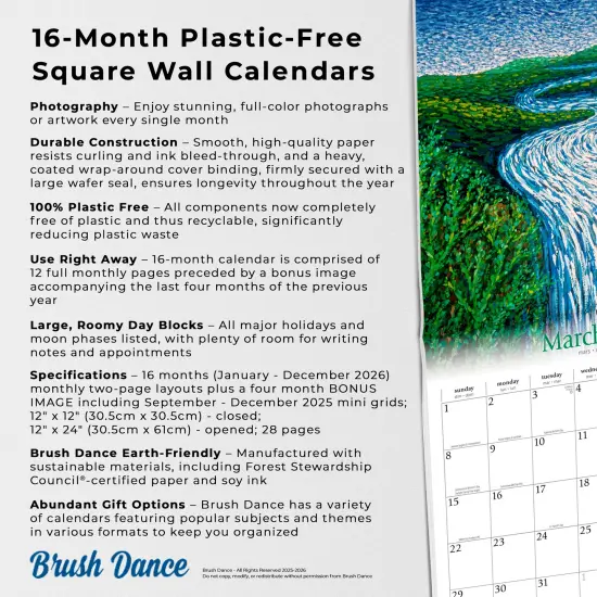 Points of Light | 2026 12 x 24 Inch (Hanging) Monthly Square Wall Calendar | Featuring the Artwork of Arthur Poulin | Plastic-Free {6}