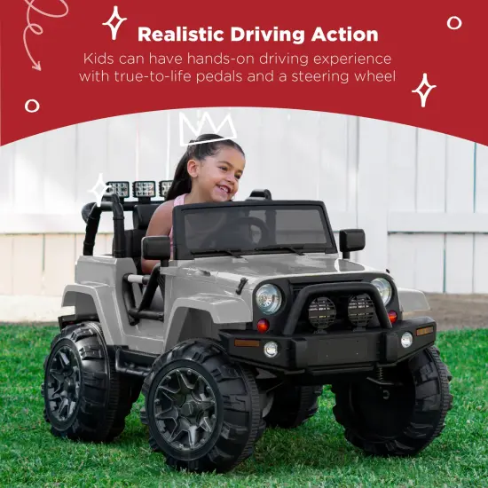 Best Choice Products 12V Kids Ride On Truck Car w/ Remote Control, Spring Suspension, Bluetooth, LED Lights Light Gray {2}
