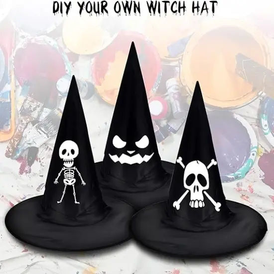 Halloween Decoration Set &ndash; 12 Witch Hats, 16 3D Bats, Spider Web, Cloth & Rope {5}