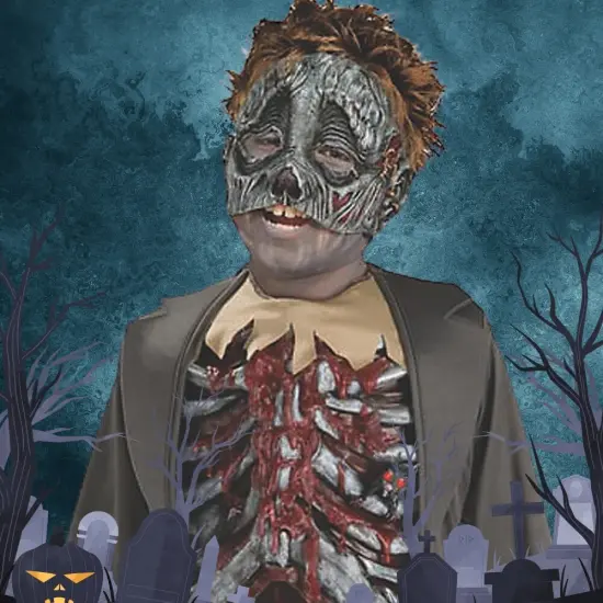 Boys Corpse Halloween Costume with Shirt Mask and Chest Detail {6}