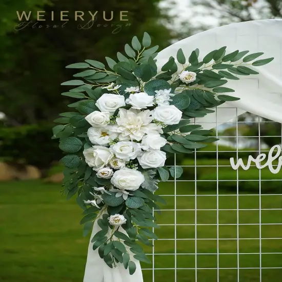 Pack of 3,2Pcs Artificial Flower Arch Decor,1Pcs Sheer Drape for Wedding Ceremony Arbor {5}