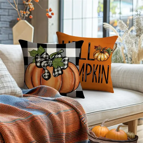 Fall Maple Leaf Pumpkin Throw Pillow Covers {3}