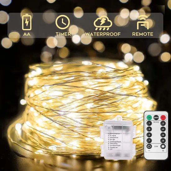 Warm White Christmas String Lights - 66ft, 200 LED (Battery Operated) {1}