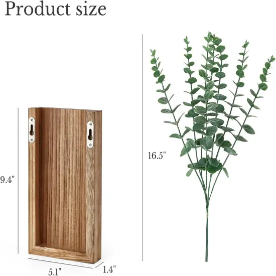 2 Pack Wood Wall Planter Vase with Artificial Eucalyptus Farmhouse Hanging Decor {4}