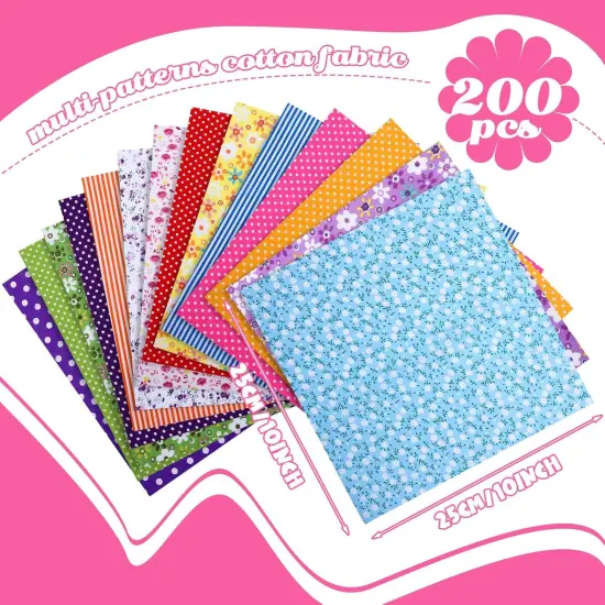 200 Pcs 10 x 10 Inch Cotton Pre-Cut Fabric Squares for Quilting {2}