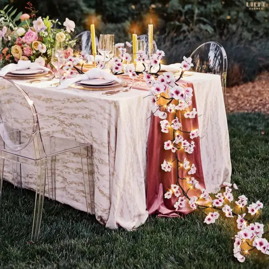 6FT Lighted Cherry Blossom Christmas Garland with Timer 48 LED Fairy Lights {3}