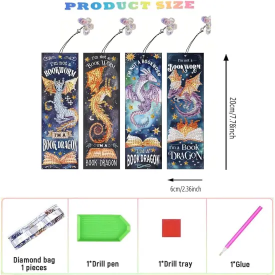 4pcs Diamond Painting Bookmark Kits for Adult(Dragon) {3}