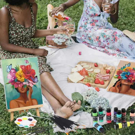 Painting DlY Acrylic Paint Set Canvas Panels Wood Easel {6}