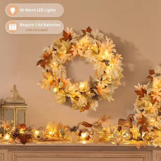 6Ft Autumn Maple Leaf Garlands for Thanksgiving,Fall Leaves Garland with Lights {2}