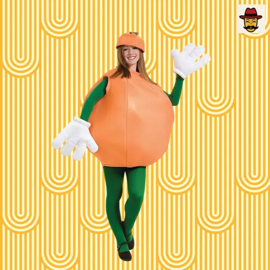 Orange Fruit Adult Costume Funny Smock Tunic with Hat Halloween Party Outfit {1}