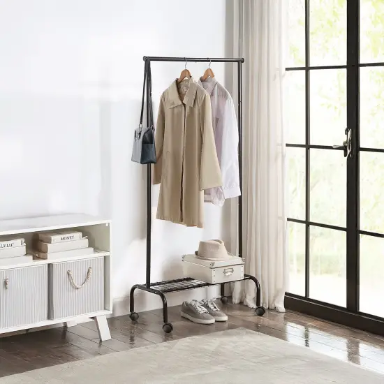 Heavy-Duty Metal Clothing Rack with Shelf Black {2}